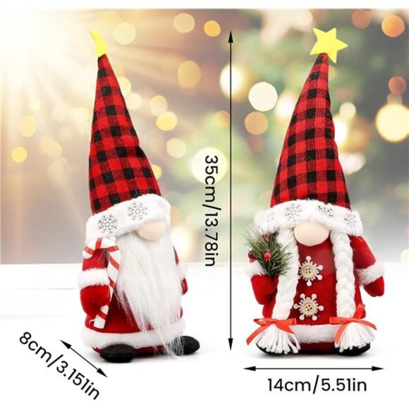 Christmas Gnomes Plush Couple with Red Buffalo Check - Xmas Gnomes - Picture 3 of 7